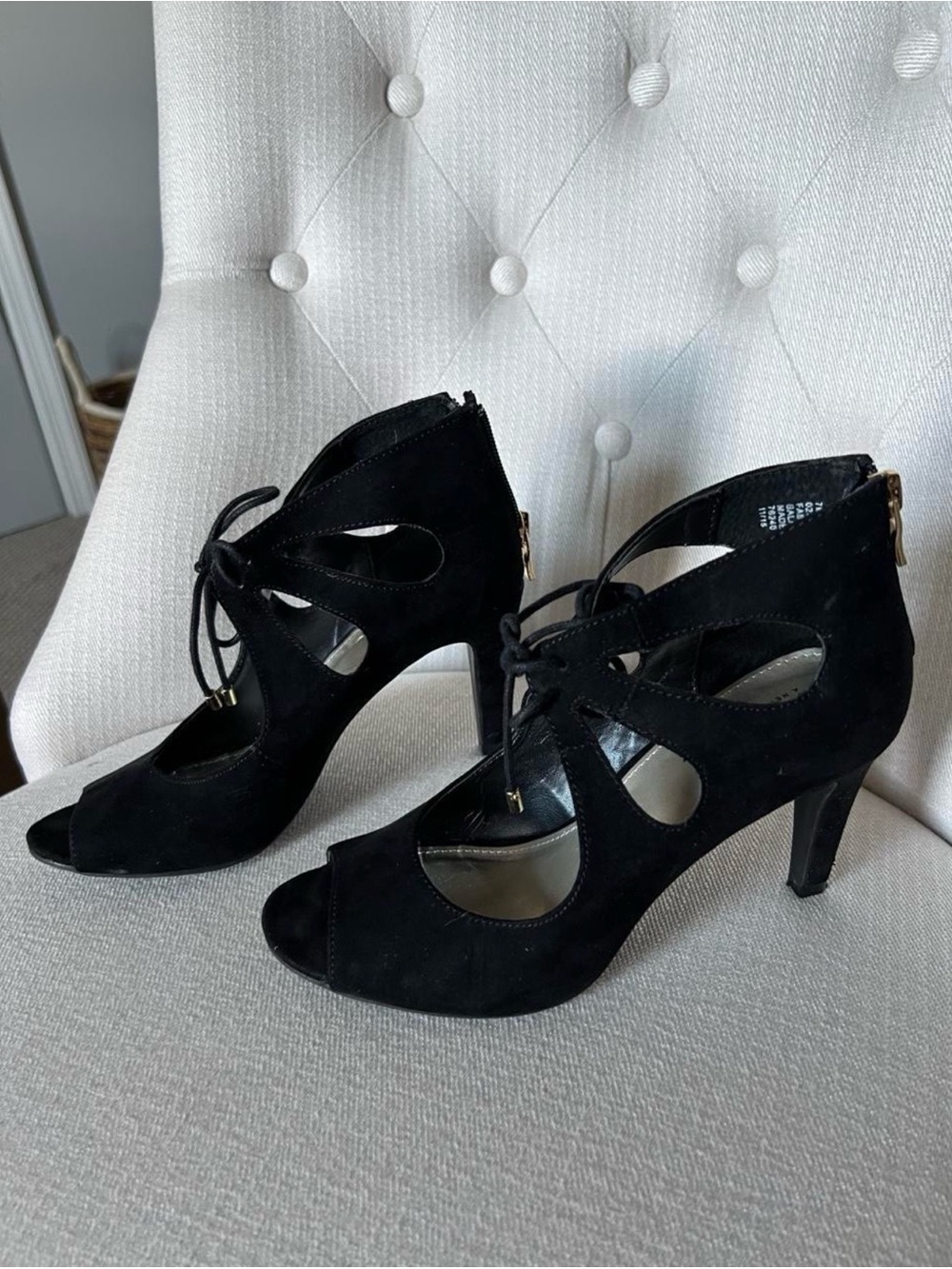 Women's Black Lace-Up Peep Toe Heels